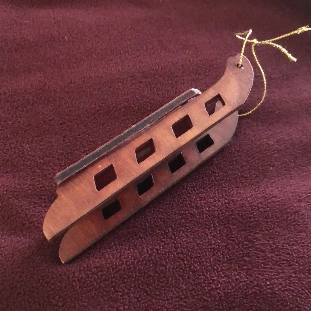 Vintage wooden sled ornament